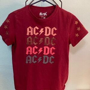 AC/DC Red Short Sleeve Tee with Logo Design
